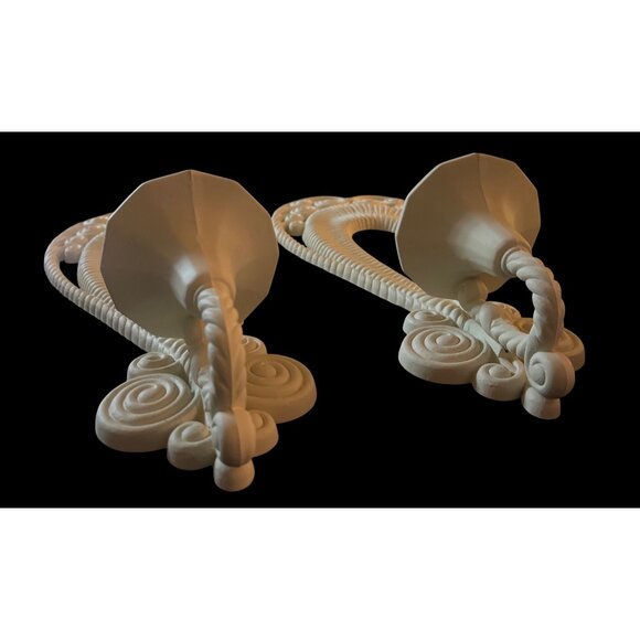 Vtg 70s Burwood Faux Off-White Wicker Wall Candleholders 17" Tall Pair - Picture 5 of 7